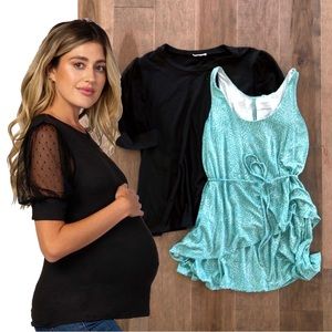 PinkBlush Black Mesh Sleeve Maternity Top and Motherhood Maternity layered tank